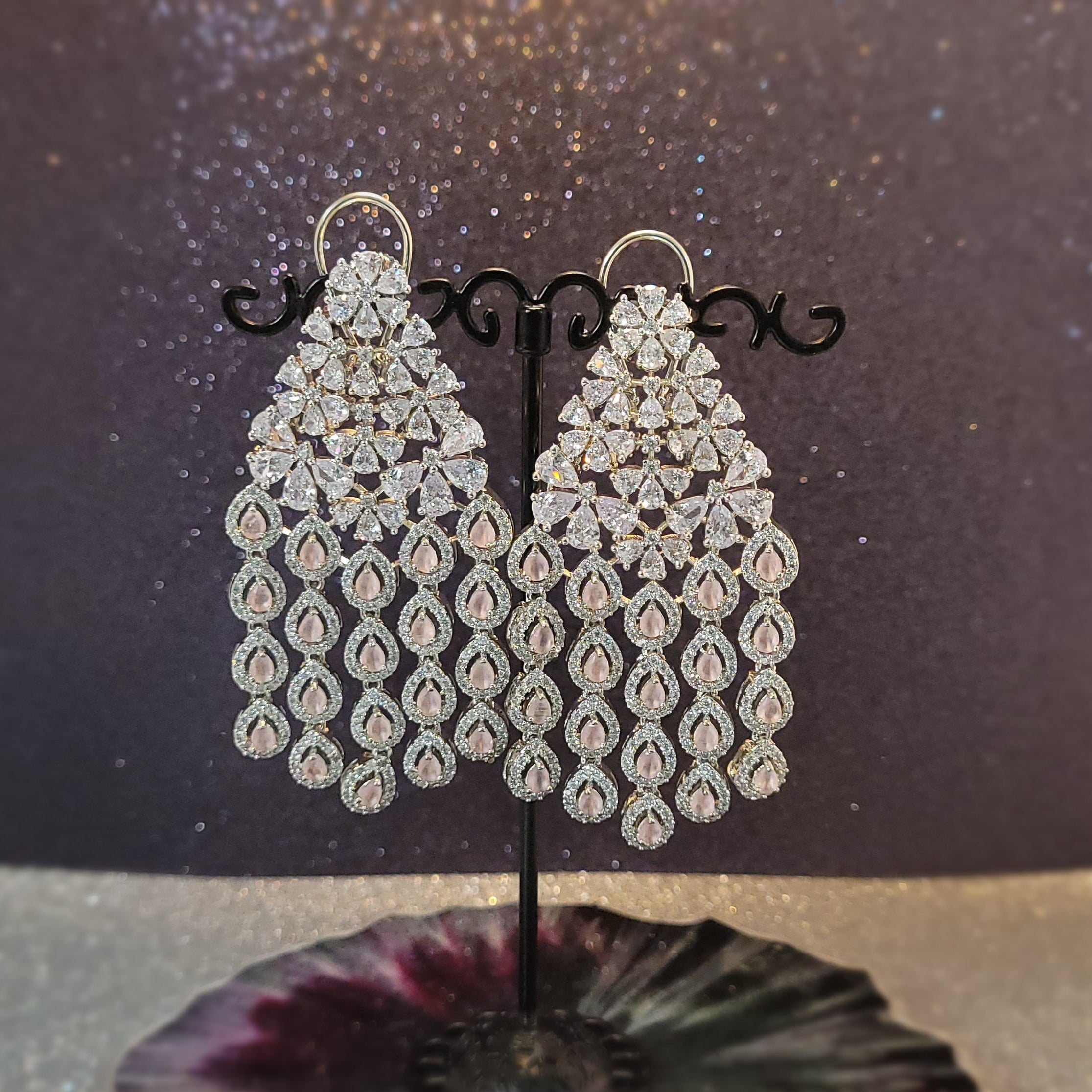 Women Jewelry  - Chandelier Earrings - American Diamond- Peacock Feather inspired
