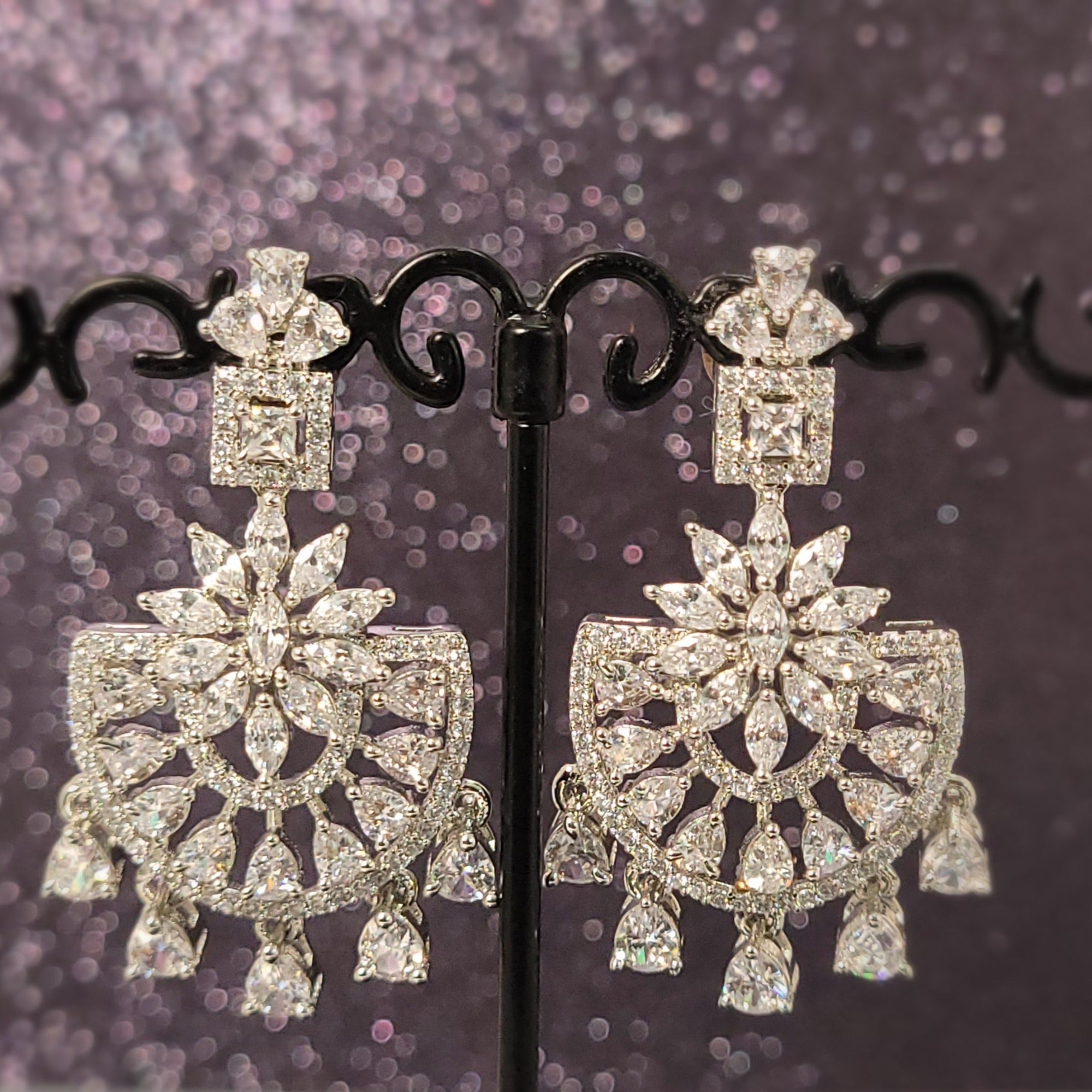 Women Jewelry  - Chandelier Earrings with drops - American Diamond