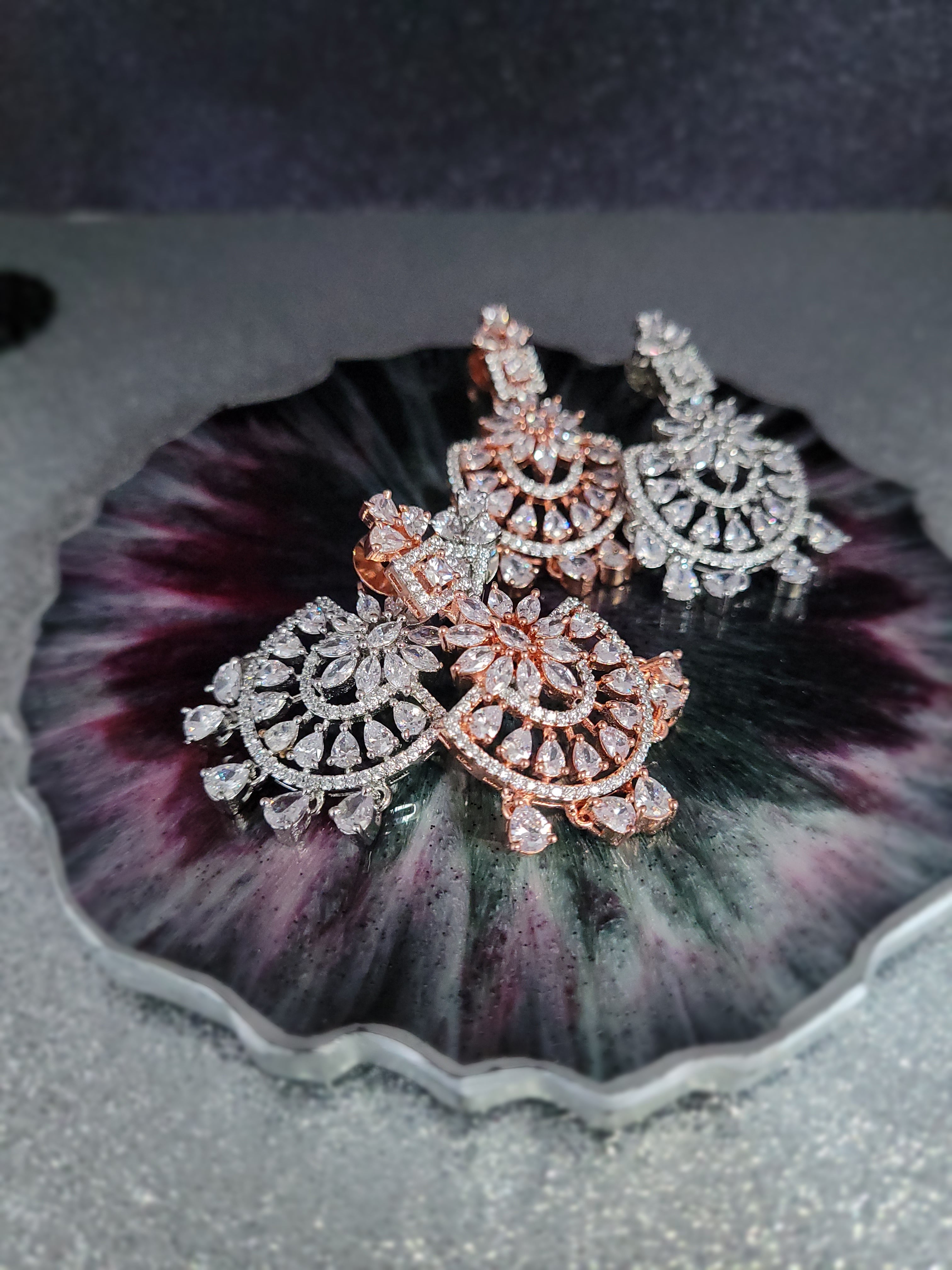 Women Jewelry  - Chandelier Earrings with drops - American Diamond