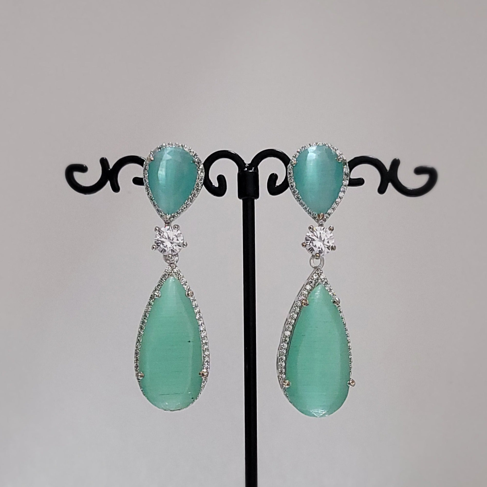 Women Jewelry  - Drop Earrings - Monalisa Stone and American Diamond