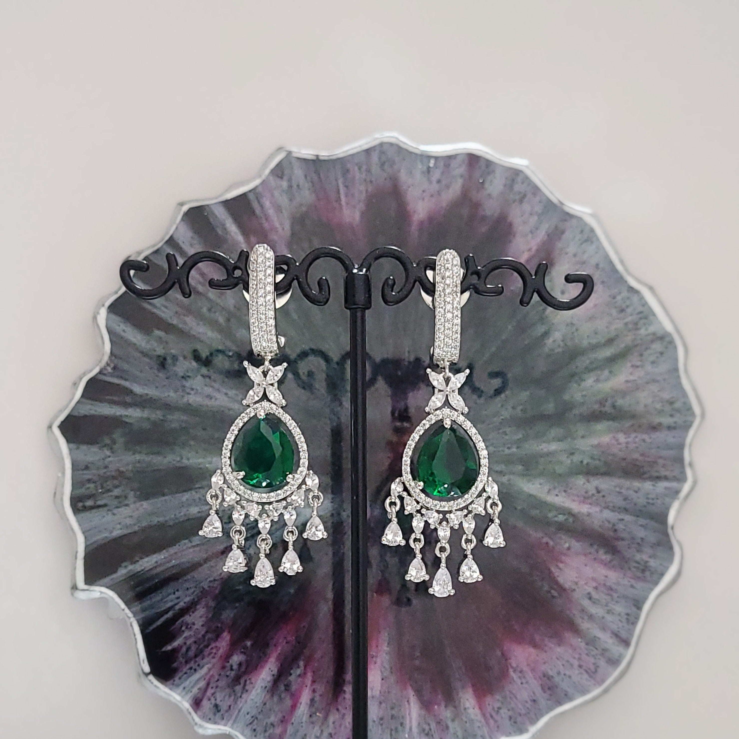Women Jewelry  - Chandelier Earrings - American Diamond & Monalisa Stone