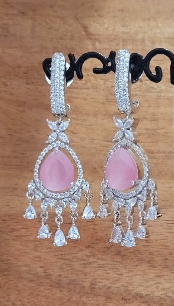 Women Jewelry  - Chandelier Earrings - American Diamond & Monalisa Stone