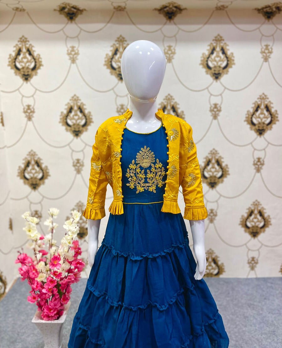 Girls - Festive Ethnic, Party Frock: Embroidery & sequin work Fully Stitched