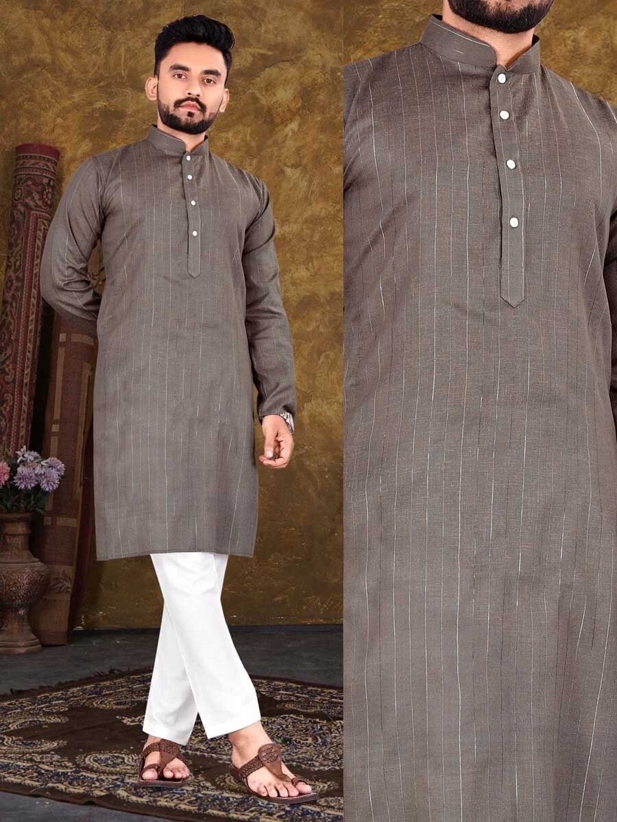 Mens- Two tone Kurta Pajama, Silver thread work - Premium Range